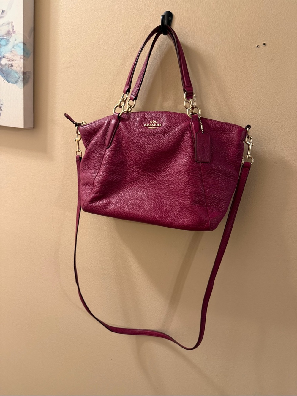 Coach 2016 Pebbled Leather Shoulder Bag in Berry Plum F36675
